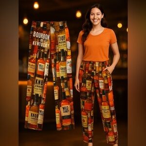 Bourbon of Kentucky Lounge Pants – Whiskey Bottle Print – Fun Bar Gift